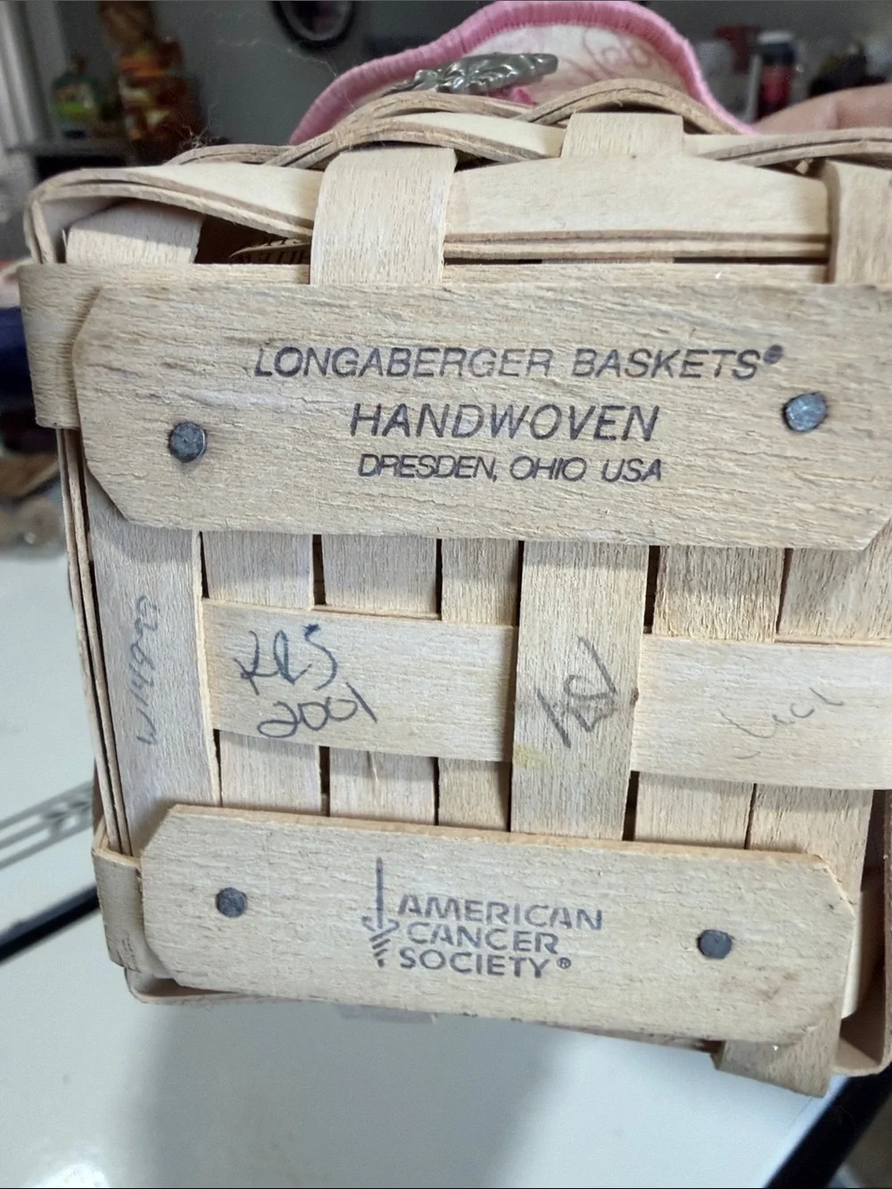 Longaberger 2001 Horizon of Hope Basket with Liner, Protector and Tie-on